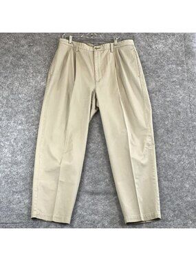 Tommy Hilfiger Pants Men 38x32 Beige Pleated Relaxed Tapered Chino Casual Cotton
